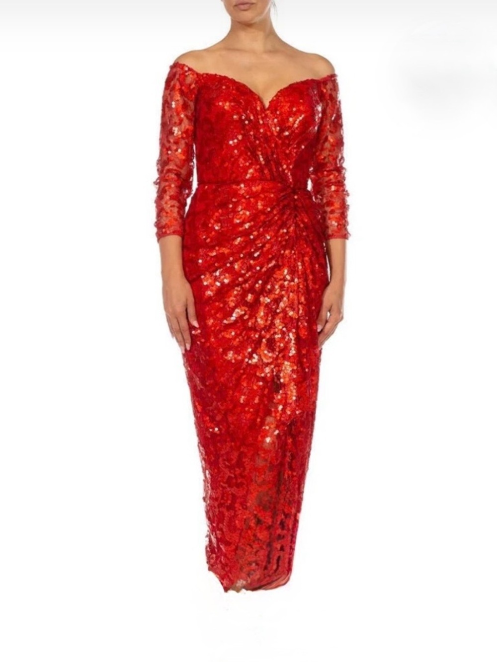 1980s Vicky Tiel Vintage Red Sequin Beaded Metallic Lace Nordstrom Dress 6